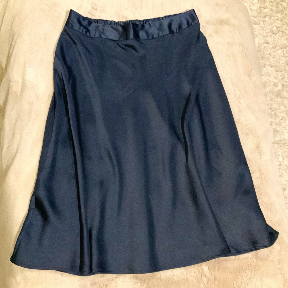 A New Day, Blue L Satin look Skirt Officecore Coastal Scandi Cottagecore